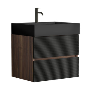 English Elm Grace Mid-Century Wall-Mounted Bathroom Vanity with White Quartz Basin, 20% More Storage, Soft-Closing Drawers and Hidden Handle for Quiet, Durable Modern Style Black+Brown W1865S00118