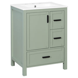 English Elm Modern 24 Inch Bathroom Vanity Solid Wood Cabinet with Ceramic Sink and Soft Close Storage Green N729P292859F