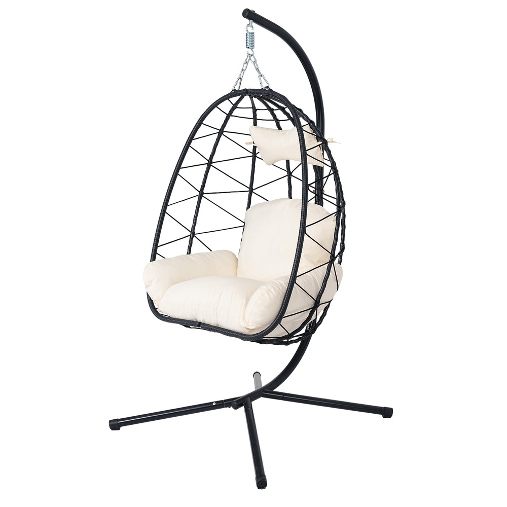 English Elm Hanging Egg Swing Chair Pe Wicker Ergonomic Cradle with Stand for Patio or Bedroom T5880P497556