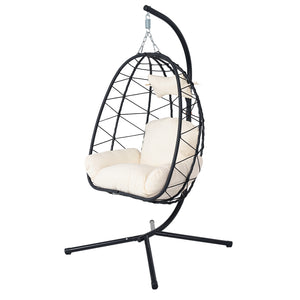 English Elm Hanging Egg Swing Chair Pe Wicker Ergonomic Cradle with Stand for Patio or Bedroom T5880P497556