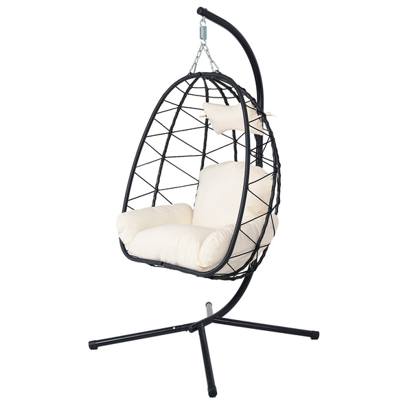 English Elm Hanging Egg Swing Chair Pe Wicker Ergonomic Cradle with Stand for Patio or Bedroom T5880P497556
