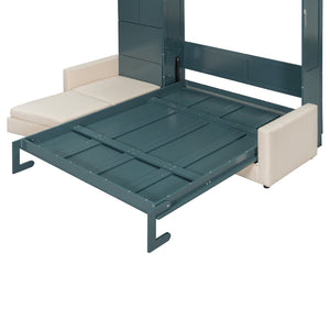 English Elm Queen Murphy Bed with L-shaped Velvet Sofa Storage Cabinets for Studio Living Green LP000765AAA-1