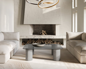 Sunpan Maude Coffee Table - Striking Smoked Glass Top with Unique Etched Concrete Base for Modern Spaces