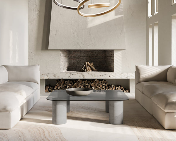 Sunpan Maude Coffee Table - Striking Smoked Glass Top with Unique Etched Concrete Base for Modern Spaces