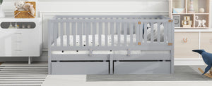 English Elm Full Size Pinewood Kids Daybed with Fence Rails Split Floor Bed and Storage Drawers Gray LP100882AAE