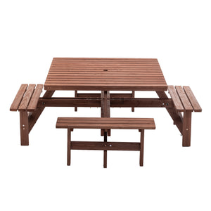 English Elm 8-person Square Wood Picnic Table with Umbrella Hole Reinforced Outdoor Dining Set W1422P392906