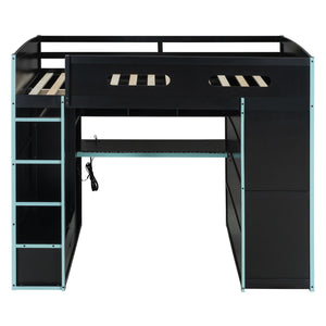 English Elm Full Size Gaming Loft Bed with Rgb Lighting Desk Wardrobe and Built-in Storage Blue LT100261AAC
