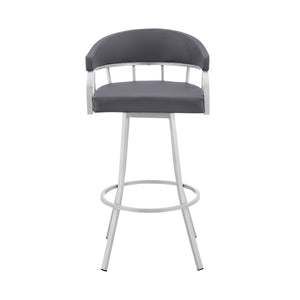 English Elm Wyden 30" Swivel Faux Leather Bar Stool with Brushed Metal Base, 360° Rotation, Footrest Gray B2736P268609