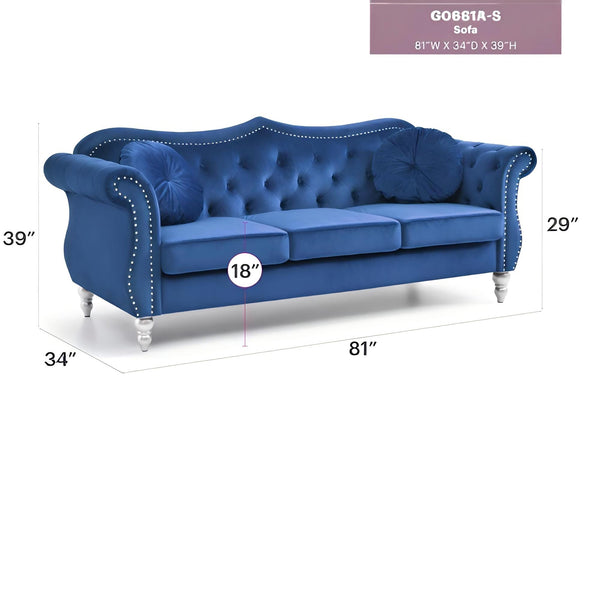 English Elm Hollywood Velvet Tufted Sofa with Nailhead Trim, Pocketed Coil Cushions, Hardwood Frame Elegance Navy Blue 25 L x 24 W x 39 H B078S00128