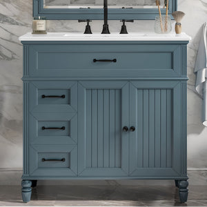 English Elm 36" Modern Bathroom Vanity with Ceramic Sink, Solid Wood + MDF Frame, Sleek Freestanding Design Blue N725P195410C