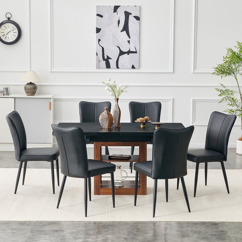 English Elm Expandable Dining Set with Six Pu Leather Chairs Dual Tone Modern Table W1151S04703