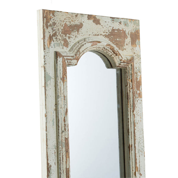 English Elm 11.8x1.6x69.3" Arched Leaning Floor Mirror Weathered Wood Frame Vintage Farmhouse W2078P492176
