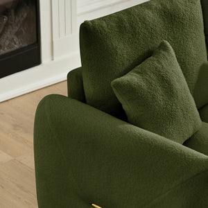 English Elm 80.7 Inch Plush Teddy Velvet 3 Seat Sofa Solid Wood Frame with Six Included Cushions Army Green W2564S00069