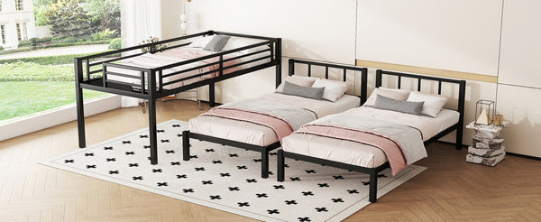 English Elm Twin Metal Triple Bunk Bed For 3, Space-Saving Design With Twin Xl Option, Stylish Black Finish W1580S00070-GIGA