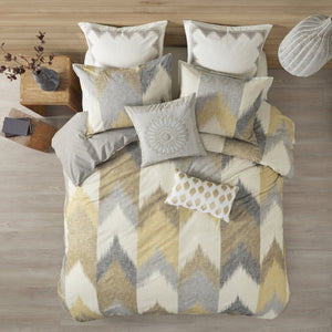 English Elm Full/Queen Alpine Duvet Cover Mini Set — 200TC Cotton Ikat Chevron, OEKO‑TEX, Antimicrobial, Button Closure B03596520