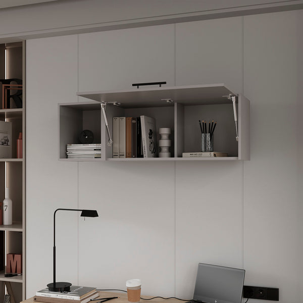 English Elm Wall Cabinet Conway Smoke Engineered Wood Office Storage with Open Shelf, Dual Compartments, Handle B092P238712