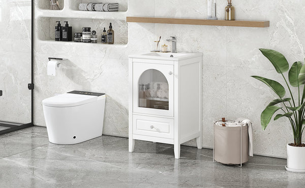 English Elm 20" Modern Bathroom Vanity With Sink, Soft-Close Glass Door, Drawer, Stylish Compact Design N725P185457K