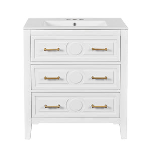 English Elm 60'' Bathroom Vanity Set With Elegant Ceramic Sink, Soft-Close Drawers, Solid Wood Frame Storage Solution N710SS00003K
