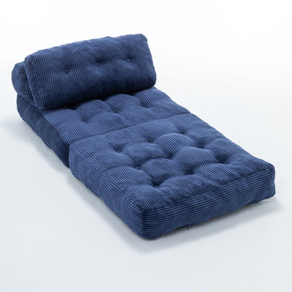 English Elm Folding Floor Sofa Bed Convertible Sleeper Chair with Shredded Foam Corded Fabric Dark Blue W2200P442795