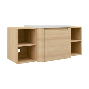 English Elm 48'' Wall-Mounted Bathroom Vanity With Sleek White Sink, Open Shelves, Soft-Close Door & Modern Design W999S00485