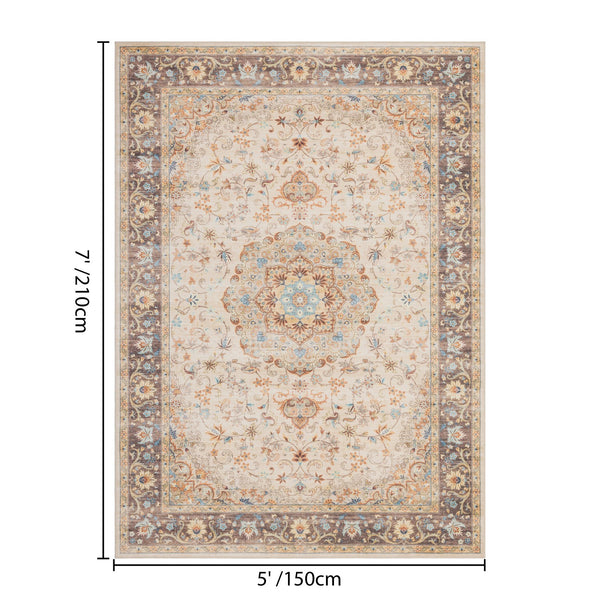 English Elm Premier Traditional Ivory Low Pile Area Rug for Entryways Living Rooms and Dining Spaces B186P479368