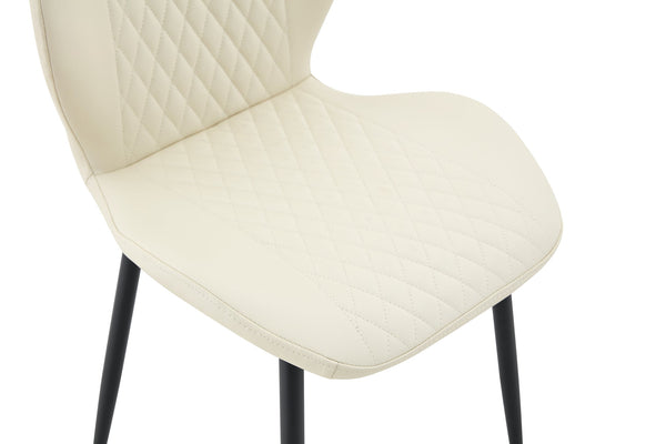 English Elm 4-piece Diamond Quilted Upholstered Dining Chair Set with Sleek Black Metal Legs White+Black W1151P458006