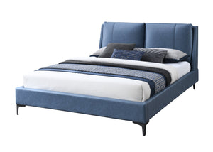 English Elm Upholstered Plush Queen Bed with Padded Headboard and Platform Base, 100% Polyester Luxury Finish Blue 96.5 L x 13.5 W x 9 H B2699S00038