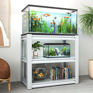 English Elm 20-30 Gallon Fish Tank Stand with Adjustable 3-Tier Metal Shelves, Heavy-Duty Stylish Rack for Home Office Antique White T2398P211228