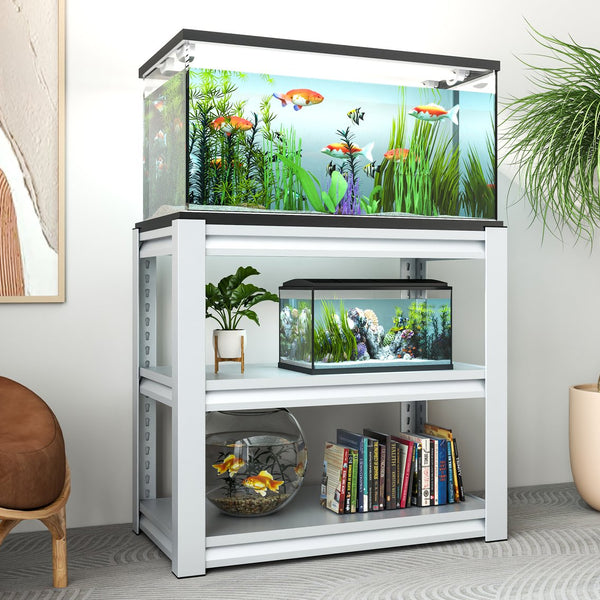English Elm 20-30 Gallon Fish Tank Stand with Adjustable 3-Tier Metal Shelves, Heavy-Duty Stylish Rack for Home Office Antique White T2398P211228