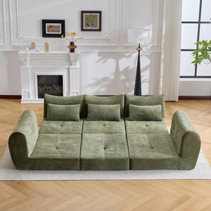English Elm Modular Cloud Sectional Sofa Bed with Flannelette Upholstery for Flexible Living Green W1829S00075