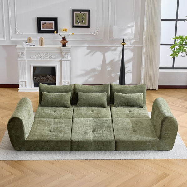 English Elm Modular Cloud Sectional Sofa Bed with Flannelette Upholstery for Flexible Living Green W1829S00075