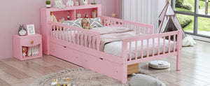 English Elm Twin Size Bed With Pink Finish, Headboard Storage, Under-Bed Drawers & Guardrails For Kids' Safety N733P272374H-GIGA