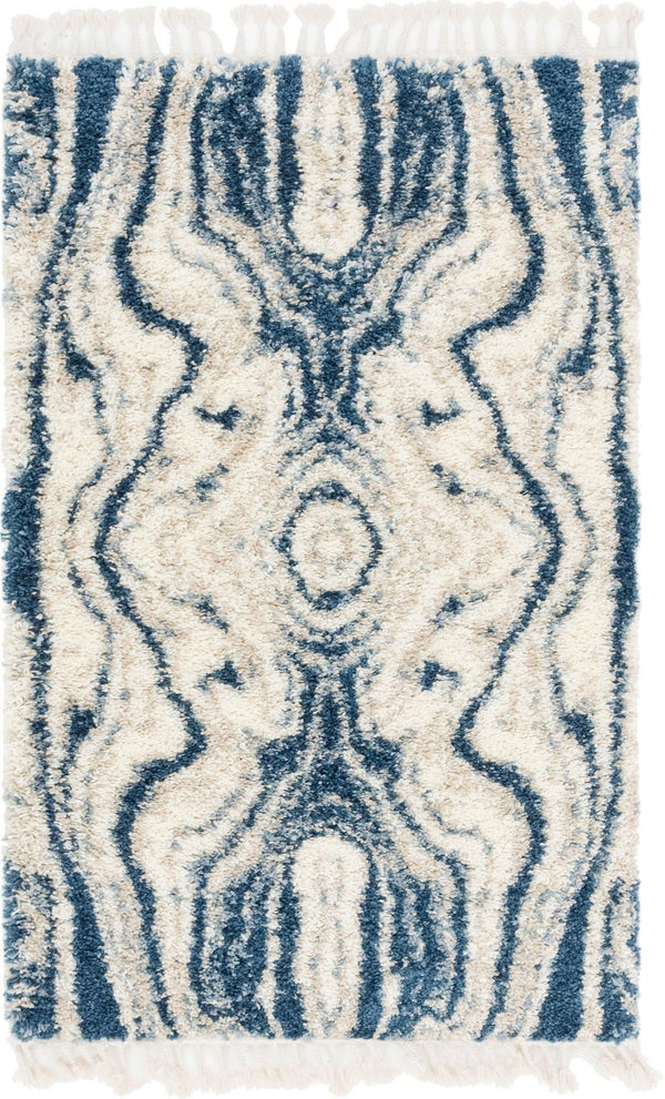 Unique Loom Hygge Shag Valley Machine Made Abstract Rug Blue, Gray/Ivory 5' 1" x 8' 0"