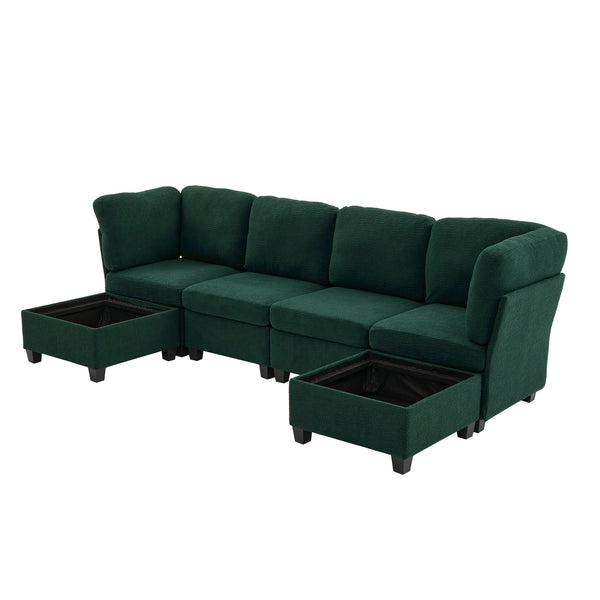 English Elm UNITED Modular 6-Seat Sectional Sofa with Removable Ottoman, Storage Compartments, Convertible Comfort Emerald W1568S00244