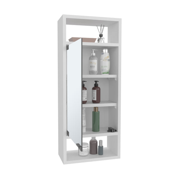 English Elm Uros Mirrored Medicine Cabinet with One Door, Slim Wall-Mounted Storage & 3 Open Shelves, White B070P337117