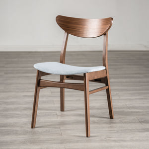 English Elm Mid-Century Upholstered Side Chair Pair with Rubberwood Frame, Curved Backrest and Cozy Seat Cushioning Light Gray,Walnut 35 L x 23 W x 7 H B2741P406185