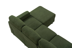 English Elm 98.8" Corduroy U-shaped Sectional with Modular Ottomans and Dense Foam for Family Rooms Green W5515S00031