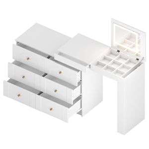 English Elm Vanity LED Mirror Desk with Flip-Top Dual Function, 7 Drawers & Multiple Shelves for Organized Glam White 32.28 L x 19.69 W x 8.86 H N733S363650K