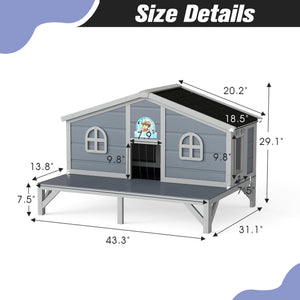 English Elm All Weather Pine Cat Enclosure with Play Pen Fringe Curtains and Lockable Doors W2181P363008