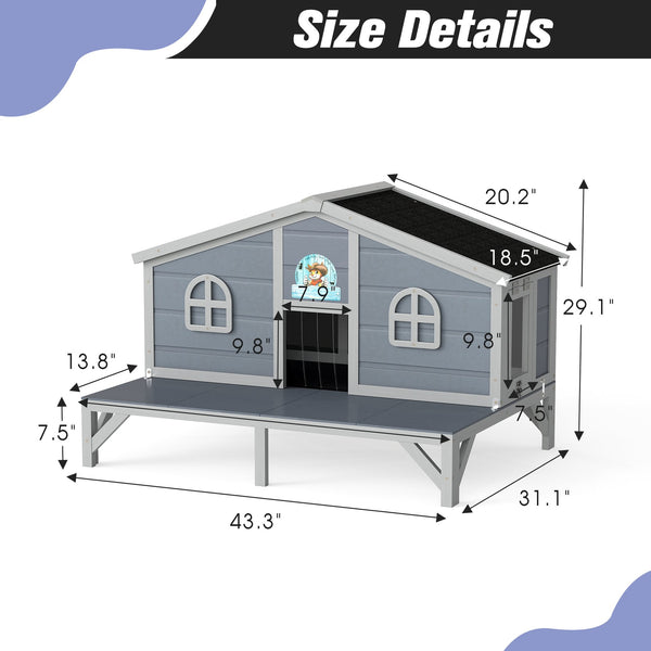 English Elm All Weather Pine Cat Enclosure with Play Pen Fringe Curtains and Lockable Doors W2181P363008