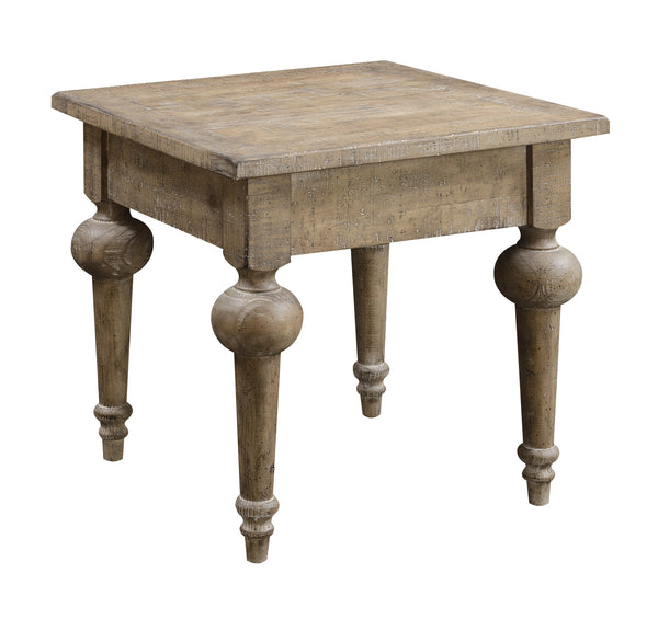 English Elm Wallace & Bay - Taupe Rustic Square End Table in Solid Wood Finish – Sandstone Buff Color, Durable & Low-Maintenance (24") B2709P212411