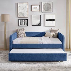 English Elm Full Size Boucle Daybed with Pop up Trundle Tufted Upholstered Sofa Sleeping Blue W1413S00176