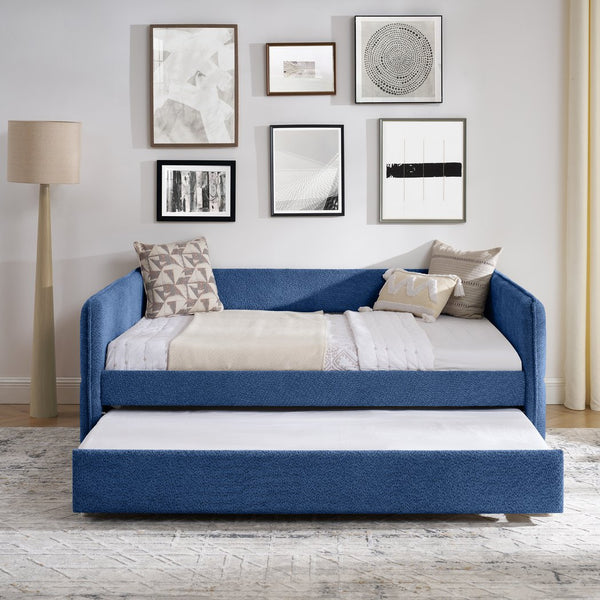 English Elm Full Size Boucle Daybed with Pop up Trundle Tufted Upholstered Sofa Sleeping Blue W1413S00176