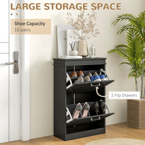 English Elm Homcom Slim Shoe Cabinet For Entryway – Stylish 10-Pair Storage With Adjustable Shelves & Safety Features W2225P229388