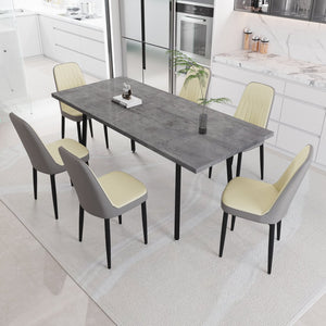 English Elm 55.12-70.87" Expandable Dining Set 7 Piece Industrial Mdf Table with Pu Upholstered Chairs Beige+Grey W2189S00912