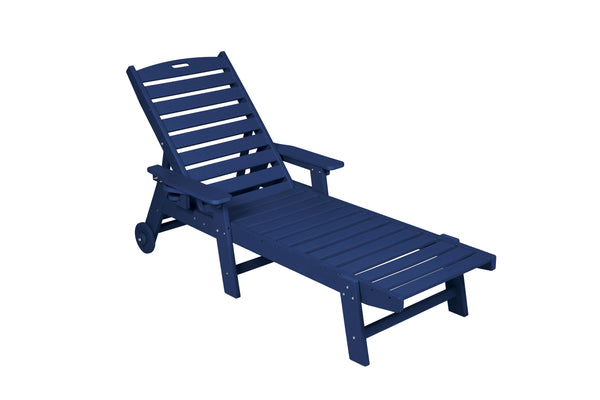 English Elm Lounge Chair Outdoor – Oversized Chaise With 5 Adjustable Positions, Hdpe, Cup Holder & Wheels, Navy Blue W2103P254603