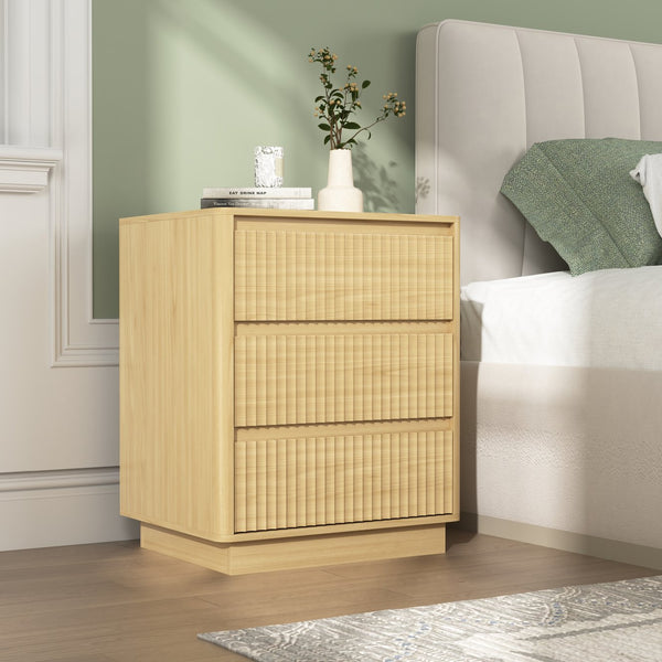 English Elm (set Set of 2 Modern End Tables with Usb-c Charging and Three Drawer Storage for Any Room Natural W409P414475