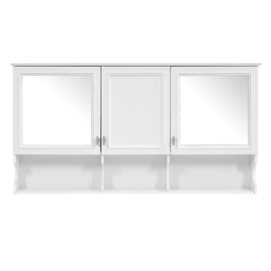 English Elm 55 Inch Wall Mount Medicine Cabinet Dual Mirrored Doors Soft Close Bathroom Vanity Storage N710P401337K