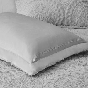 English Elm Twin Arya Embroidered Medallion Faux Fur Ultra Plush Comforter Mini Set in Grey — Cozy, Machine Washable Luxury B03597084