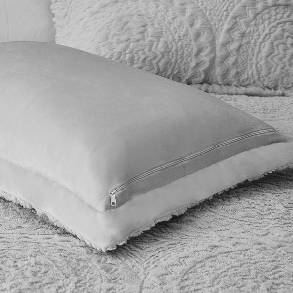 English Elm King/Cal Plush Arya Embroidered Medallion Faux Fur Comforter Mini Set – Ultra Soft Grey, Machine Washable, King/Cal Size B03597086